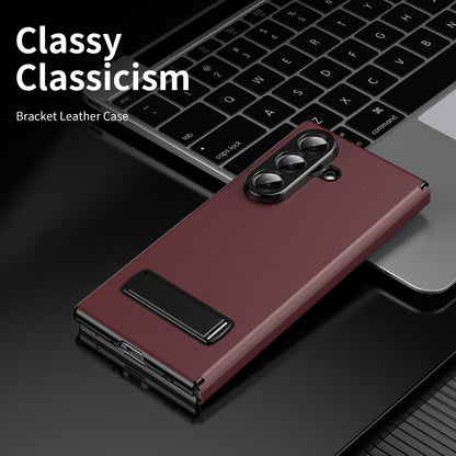 For Samsung Galaxy Z Fold7 5G Flip Cover Folding Holder Vegan Leather Protective Phone Case - Burgundy - EDA010136002F
