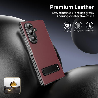 For Samsung Galaxy Z Fold7 5G Flip Cover Folding Holder Vegan Leather Protective Phone Case - Burgundy - EDA010136002F