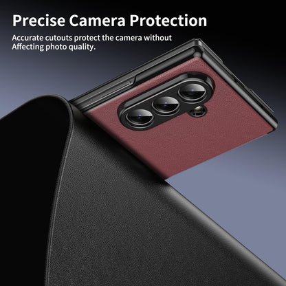 For Samsung Galaxy Z Fold7 5G Flip Cover Folding Holder Vegan Leather Protective Phone Case - Burgundy - EDA010136002F