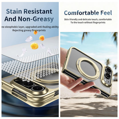 For iPhone Duo Clear Plated Magnetic Ring Holder Integrated Film Phone Case - Gold - EDA010136201A