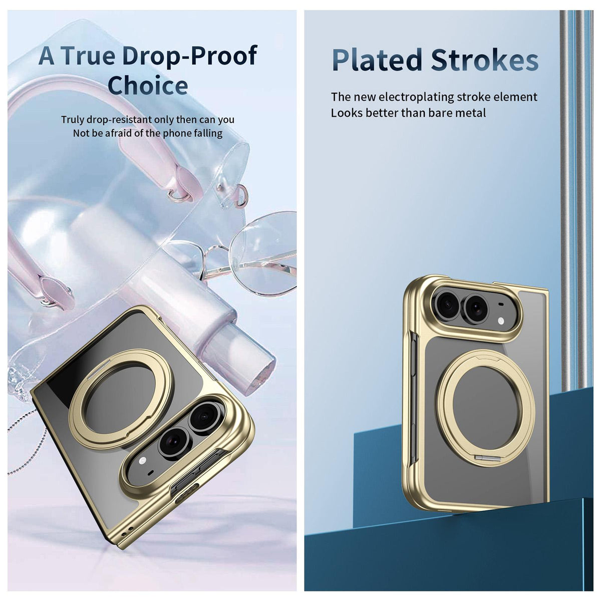 For iPhone Duo Clear Plated Magnetic Ring Holder Integrated Film Phone Case - Gold - EDA010136201A