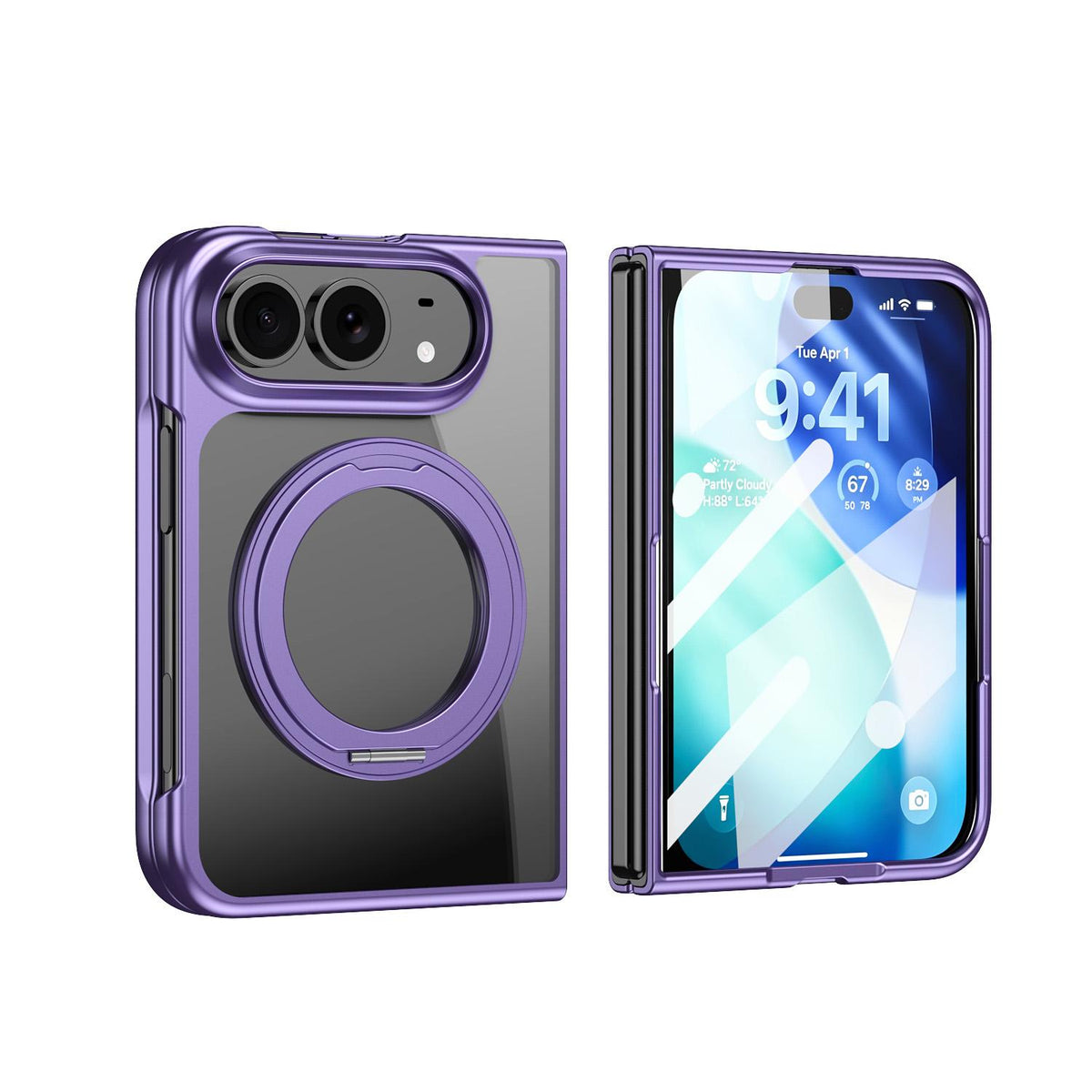 For iPhone Duo Clear Plated Magnetic Ring Holder Integrated Film Phone Case - Purple - EDA010136201B