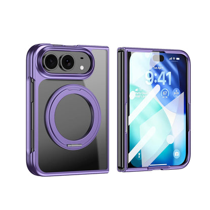 For iPhone Duo Clear Plated Magnetic Ring Holder Integrated Film Phone Case - Purple - EDA010136201B