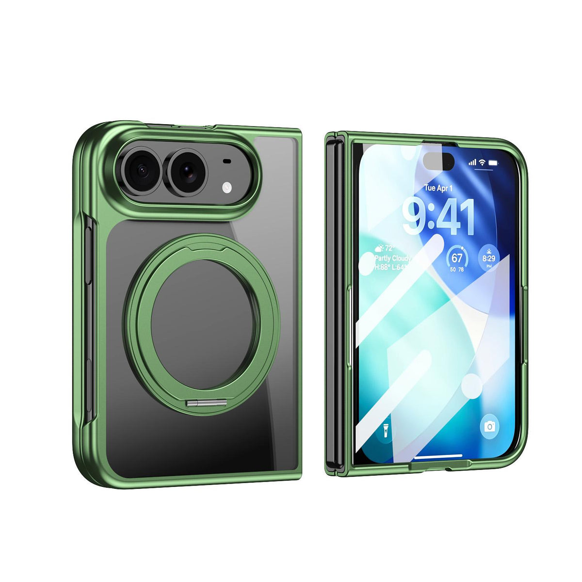 For iPhone Duo Clear Plated Magnetic Ring Holder Integrated Film Phone Case - Green - EDA010136201C