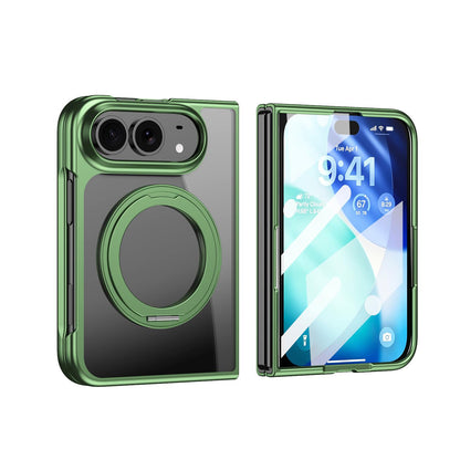For iPhone Duo Clear Plated Magnetic Ring Holder Integrated Film Phone Case - Green - EDA010136201C