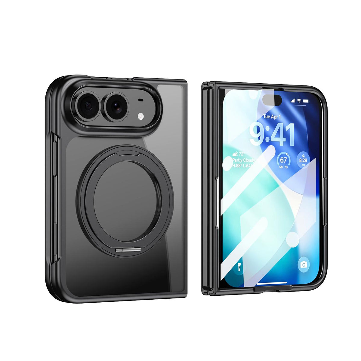 For iPhone Duo Clear Plated Magnetic Ring Holder Integrated Film Phone Case - Black - EDA010136201D