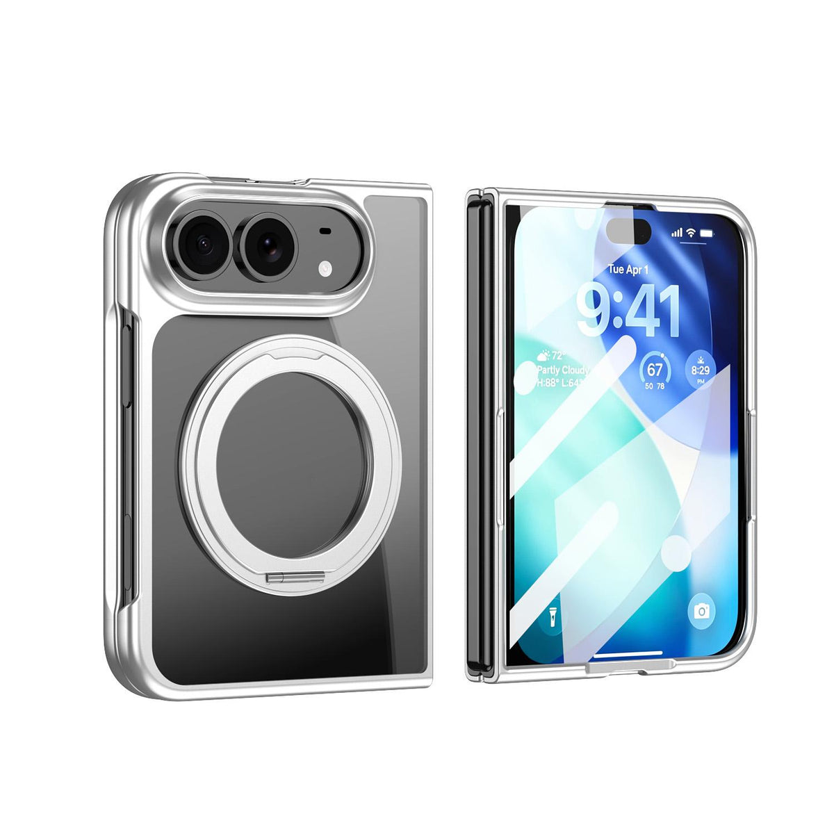 For iPhone Duo Clear Plated Magnetic Ring Holder Integrated Film Phone Case - Silver - EDA010136201E