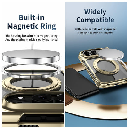 For iPhone Duo Clear Plated Magnetic Ring Holder Integrated Film Phone Case - Silver - EDA010136201E