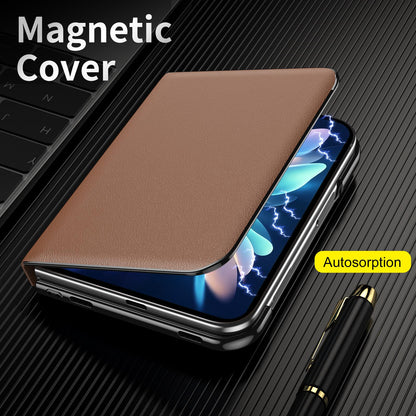 For iPhone Duo Flip Cover Folding Holder Vegan Leather Protective Phone Case - Brown - EDA010136401A