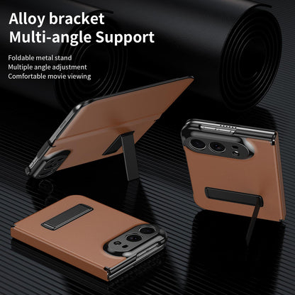 For iPhone Duo Flip Cover Folding Holder Vegan Leather Protective Phone Case - Brown - EDA010136401A