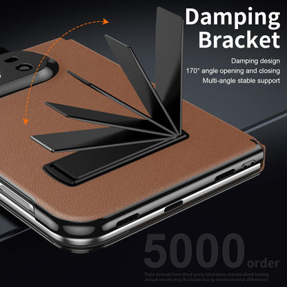 For iPhone Duo Flip Cover Folding Holder Vegan Leather Protective Phone Case - Brown - EDA010136401A