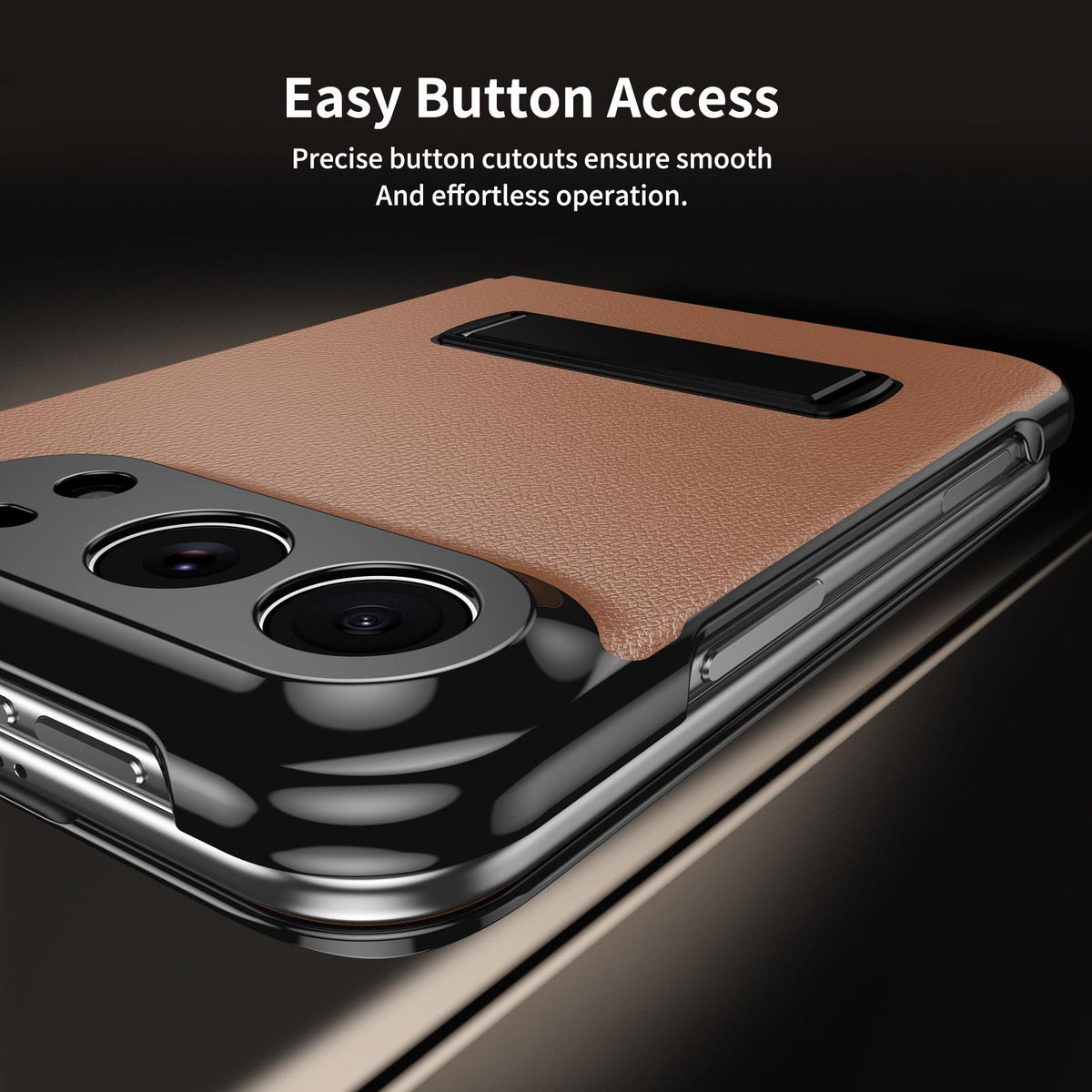 For iPhone Duo Flip Cover Folding Holder Vegan Leather Protective Phone Case - Brown - EDA010136401A
