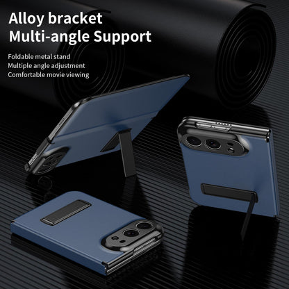 For iPhone Duo Flip Cover Folding Holder Vegan Leather Protective Phone Case - Navy Blue - EDA010136401B