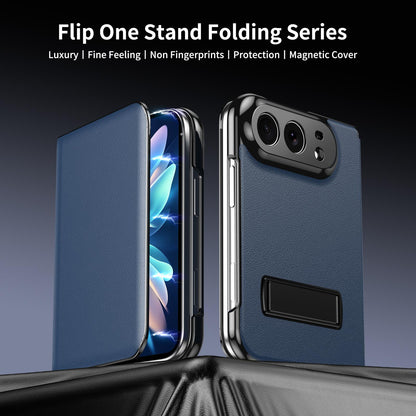 For iPhone Duo Flip Cover Folding Holder Vegan Leather Protective Phone Case - Navy Blue - EDA010136401B