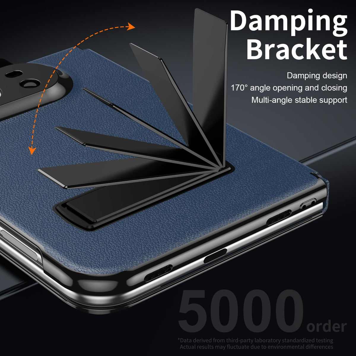 For iPhone Duo Flip Cover Folding Holder Vegan Leather Protective Phone Case - Navy Blue - EDA010136401B