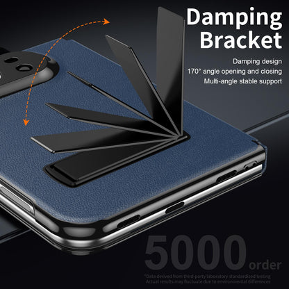 For iPhone Duo Flip Cover Folding Holder Vegan Leather Protective Phone Case - Navy Blue - EDA010136401B
