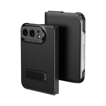 For iPhone Duo Flip Cover Folding Holder Vegan Leather Protective Phone Case - Black - EDA010136401C