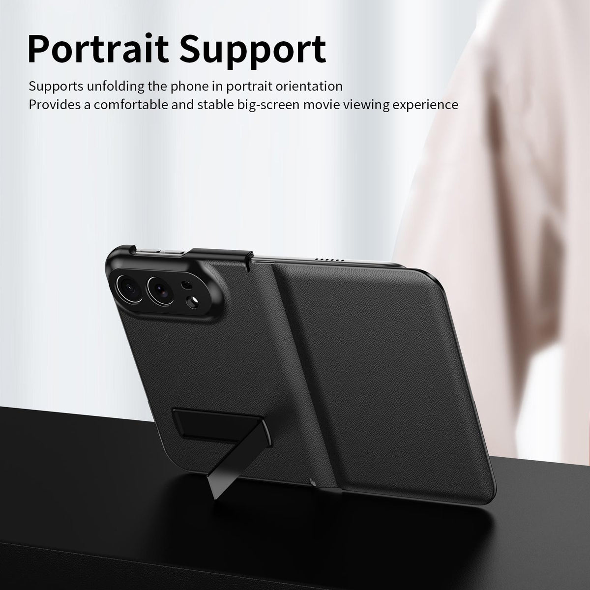 For iPhone Duo Flip Cover Folding Holder Vegan Leather Protective Phone Case - Black - EDA010136401C