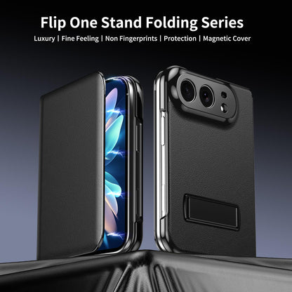 For iPhone Duo Flip Cover Folding Holder Vegan Leather Protective Phone Case - Black - EDA010136401C