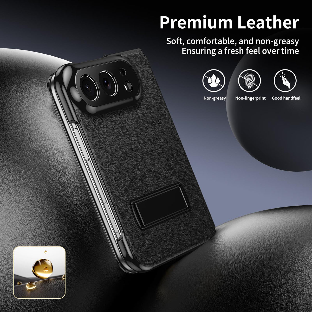 For iPhone Duo Flip Cover Folding Holder Vegan Leather Protective Phone Case - Black - EDA010136401C