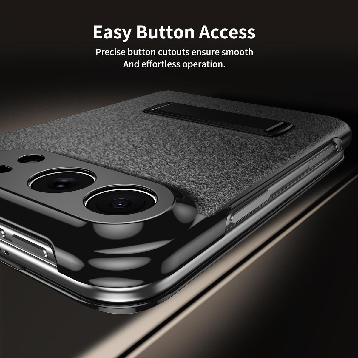 For iPhone Duo Flip Cover Folding Holder Vegan Leather Protective Phone Case - Black - EDA010136401C