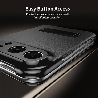 For iPhone Duo Flip Cover Folding Holder Vegan Leather Protective Phone Case - Black - EDA010136401C