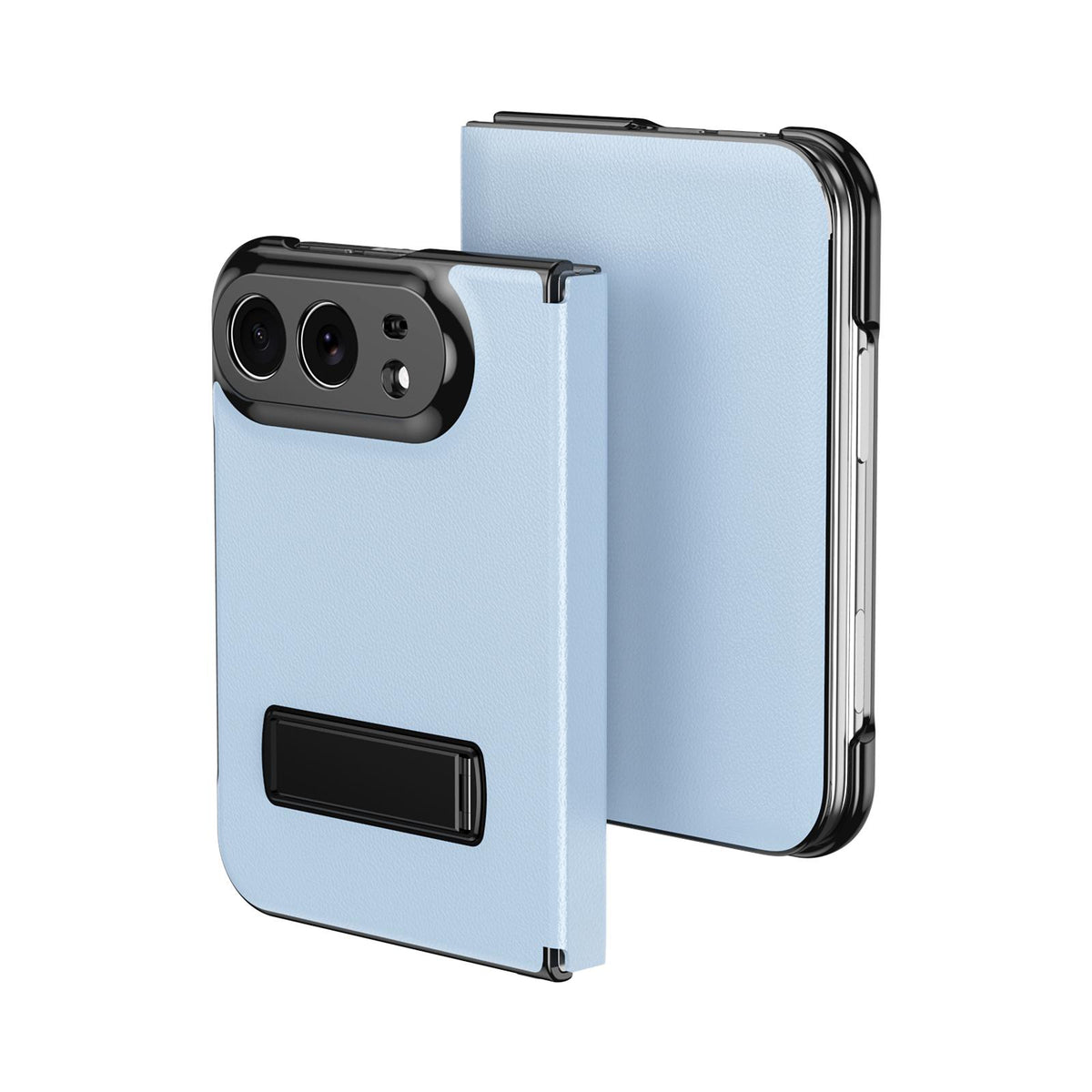 For iPhone Duo Flip Cover Folding Holder Vegan Leather Protective Phone Case - Pale Blue - EDA010136401D