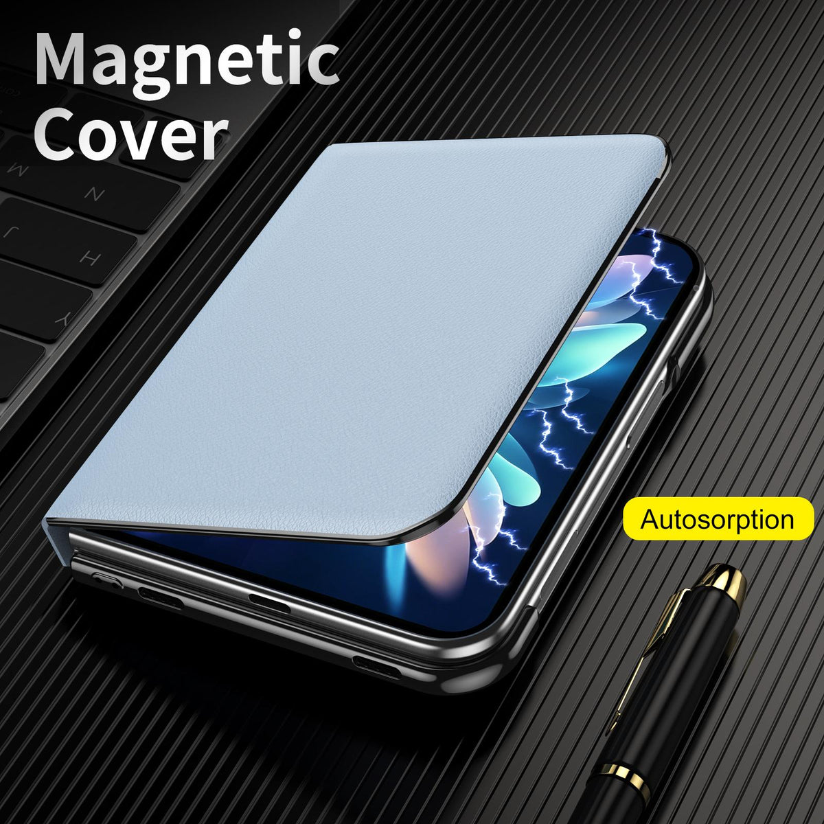 For iPhone Duo Flip Cover Folding Holder Vegan Leather Protective Phone Case - Pale Blue - EDA010136401D
