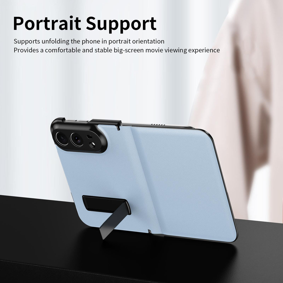 For iPhone Duo Flip Cover Folding Holder Vegan Leather Protective Phone Case - Pale Blue - EDA010136401D