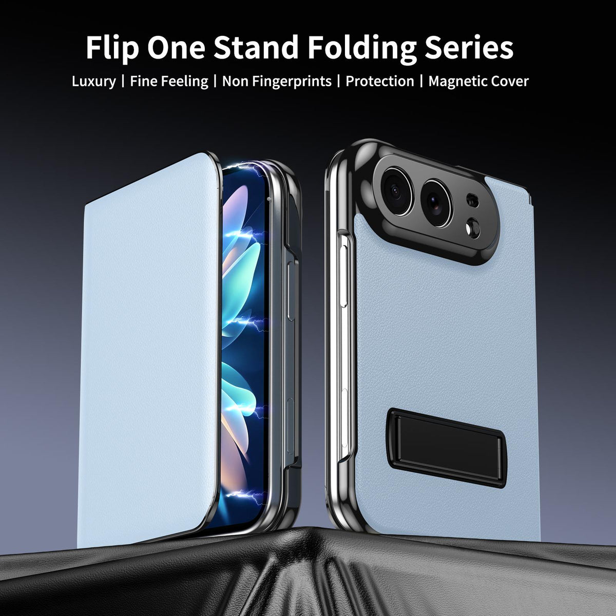 For iPhone Duo Flip Cover Folding Holder Vegan Leather Protective Phone Case - Pale Blue - EDA010136401D