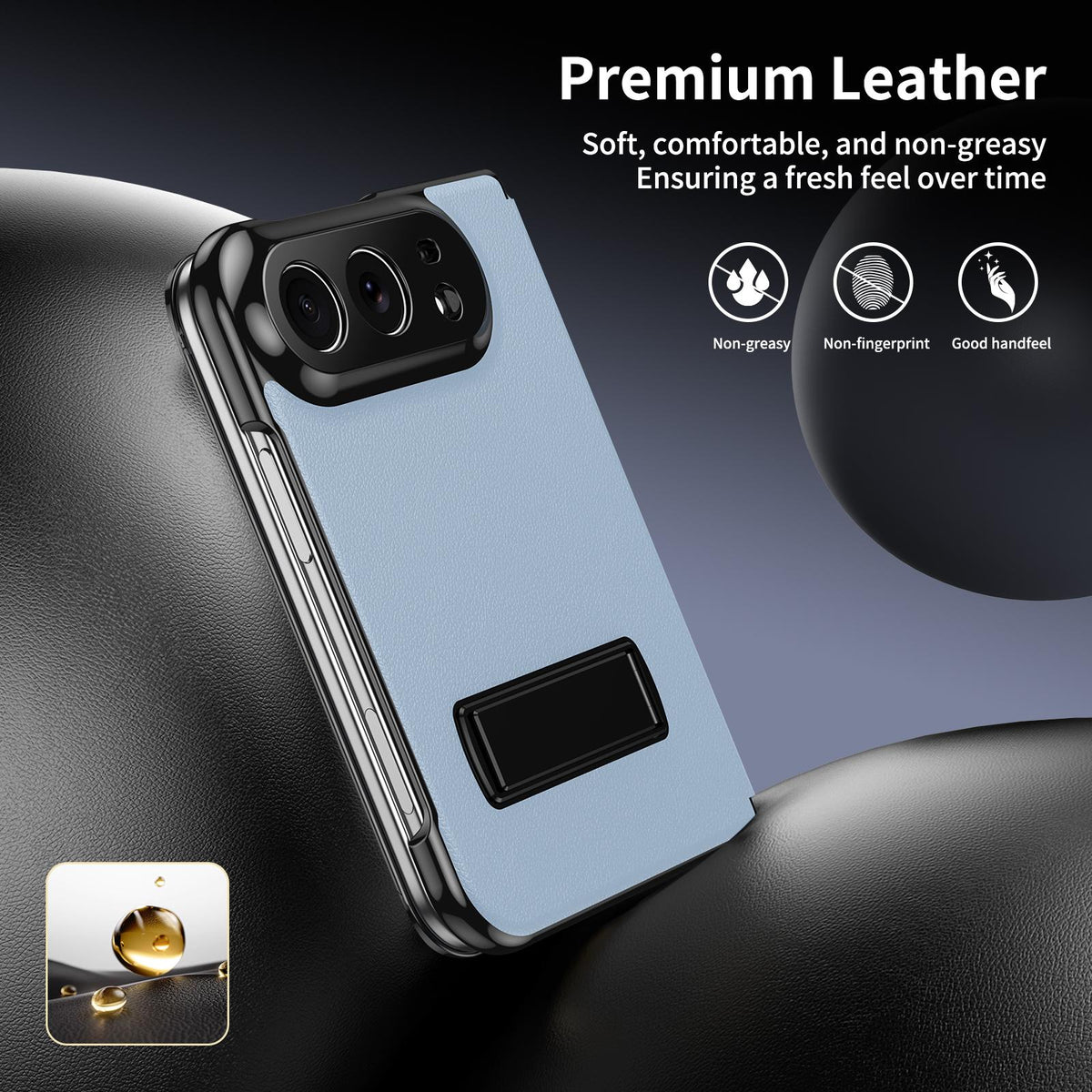 For iPhone Duo Flip Cover Folding Holder Vegan Leather Protective Phone Case - Pale Blue - EDA010136401D