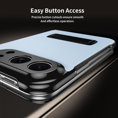 For iPhone Duo Flip Cover Folding Holder Vegan Leather Protective Phone Case - Pale Blue - EDA010136401D