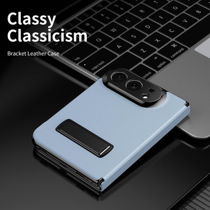 For iPhone Duo Flip Cover Folding Holder Vegan Leather Protective Phone Case - Pale Blue - EDA010136401D