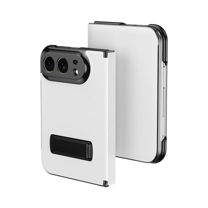 For iPhone Duo Flip Cover Folding Holder Vegan Leather Protective Phone Case - White - EDA010136401E
