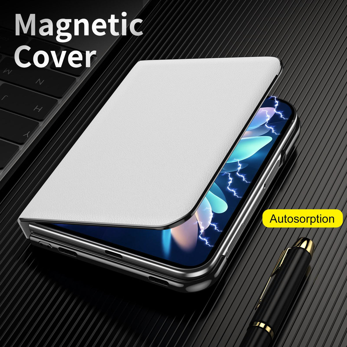 For iPhone Duo Flip Cover Folding Holder Vegan Leather Protective Phone Case - White - EDA010136401E