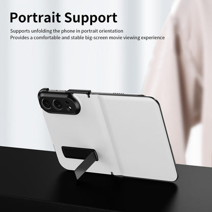 For iPhone Duo Flip Cover Folding Holder Vegan Leather Protective Phone Case - White - EDA010136401E