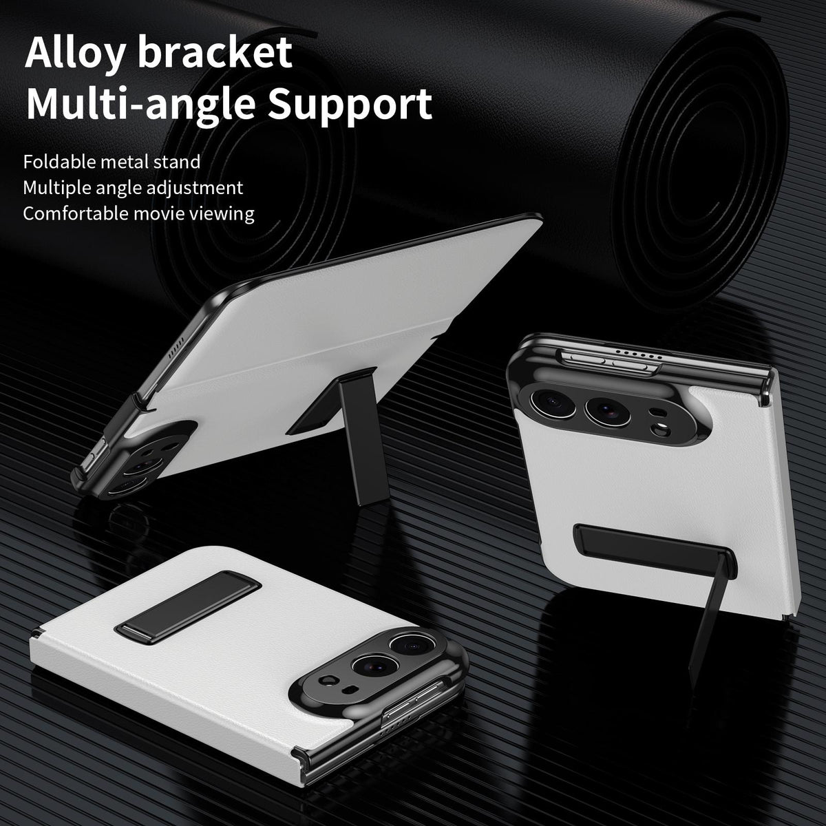 For iPhone Duo Flip Cover Folding Holder Vegan Leather Protective Phone Case - White - EDA010136401E