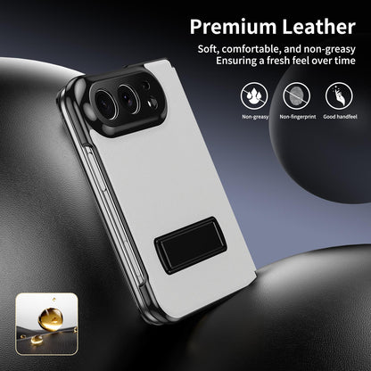 For iPhone Duo Flip Cover Folding Holder Vegan Leather Protective Phone Case - White - EDA010136401E