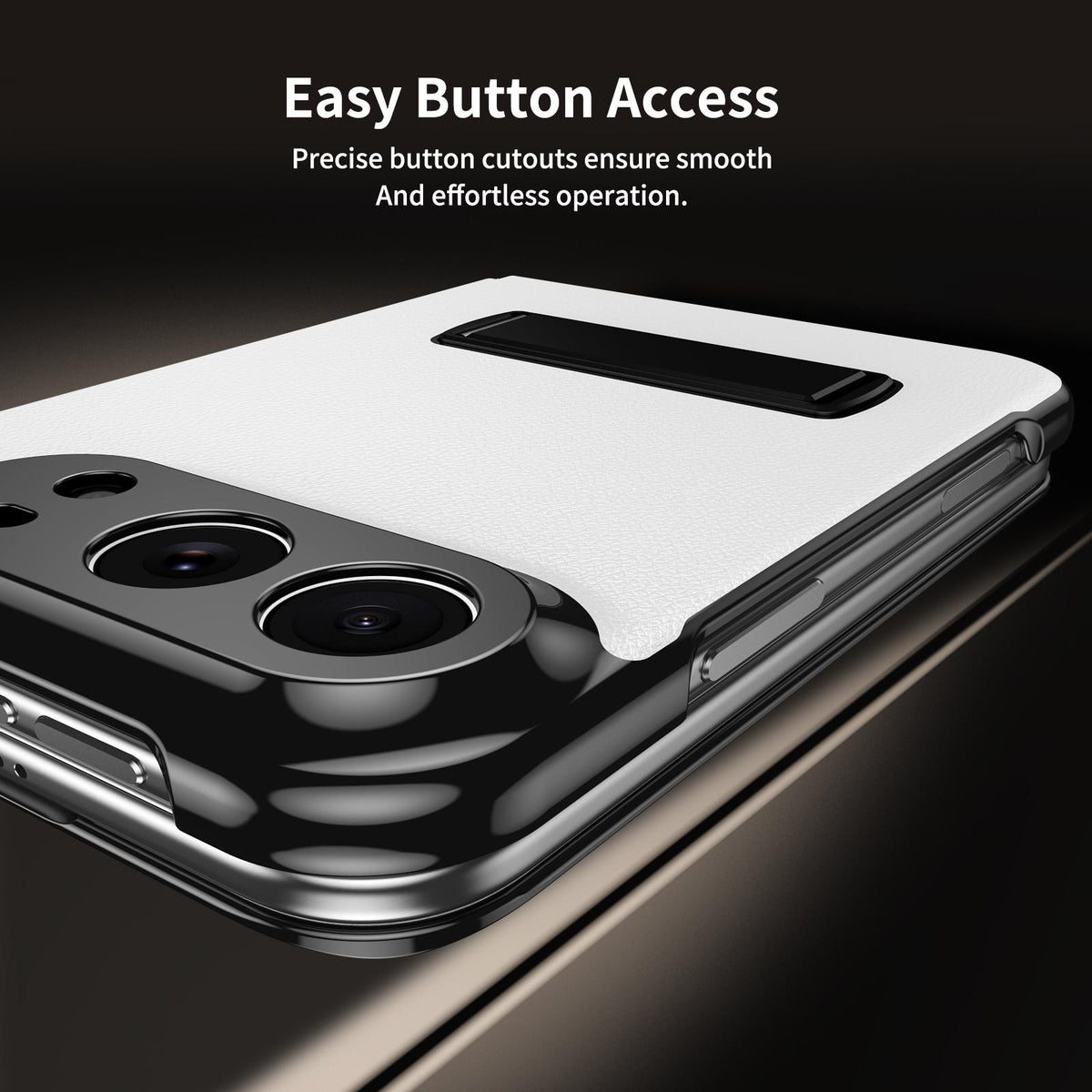 For iPhone Duo Flip Cover Folding Holder Vegan Leather Protective Phone Case - White - EDA010136401E