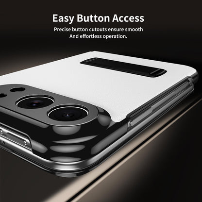 For iPhone Duo Flip Cover Folding Holder Vegan Leather Protective Phone Case - White - EDA010136401E