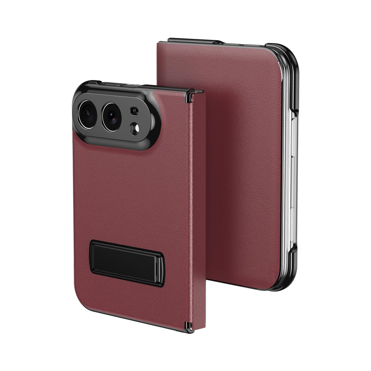 For iPhone Duo Flip Cover Folding Holder Vegan Leather Protective Phone Case - Burgundy - EDA010136401F
