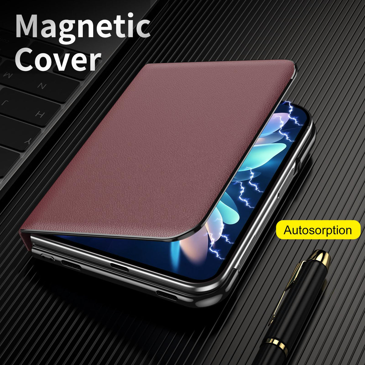 For iPhone Duo Flip Cover Folding Holder Vegan Leather Protective Phone Case - Burgundy - EDA010136401F