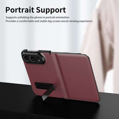 For iPhone Duo Flip Cover Folding Holder Vegan Leather Protective Phone Case - Burgundy - EDA010136401F