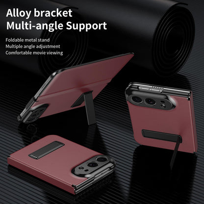 For iPhone Duo Flip Cover Folding Holder Vegan Leather Protective Phone Case - Burgundy - EDA010136401F