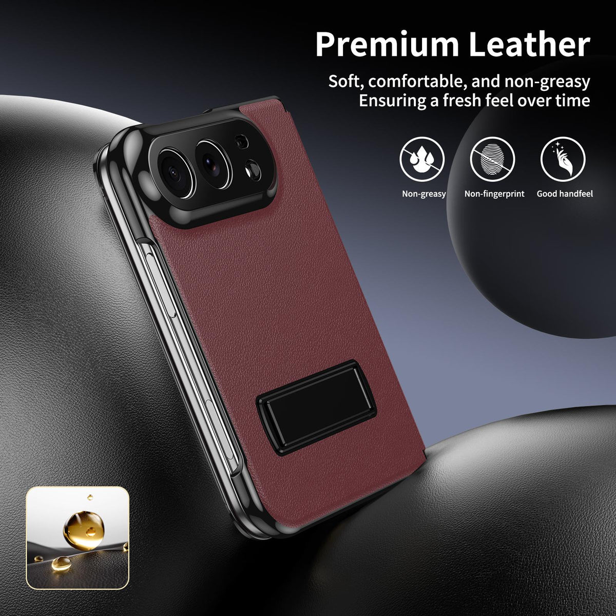 For iPhone Duo Flip Cover Folding Holder Vegan Leather Protective Phone Case - Burgundy - EDA010136401F