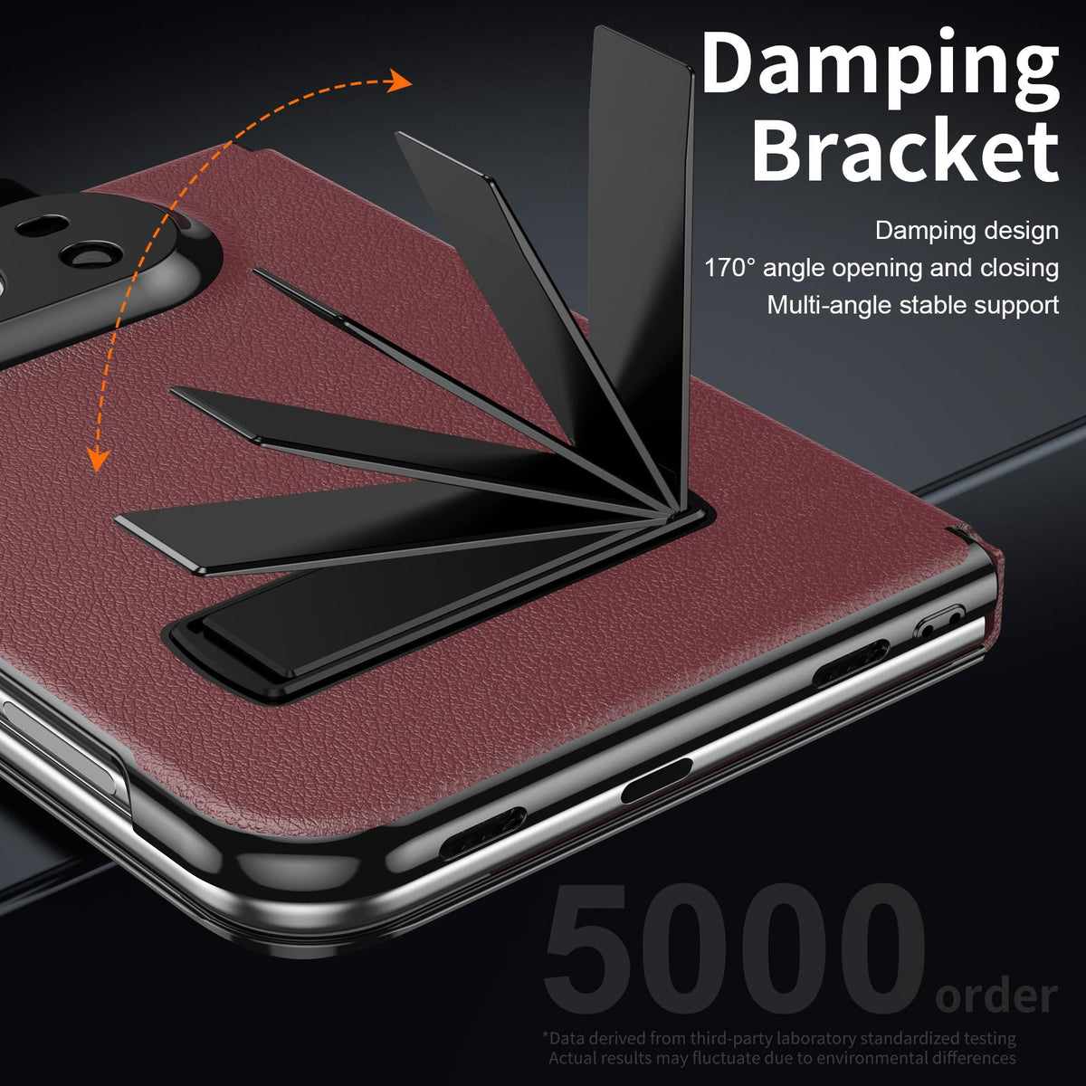 For iPhone Duo Flip Cover Folding Holder Vegan Leather Protective Phone Case - Burgundy - EDA010136401F