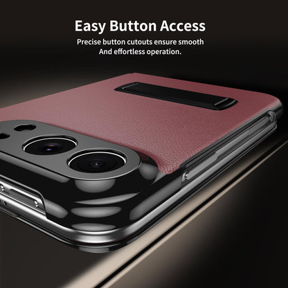 For iPhone Duo Flip Cover Folding Holder Vegan Leather Protective Phone Case - Burgundy - EDA010136401F