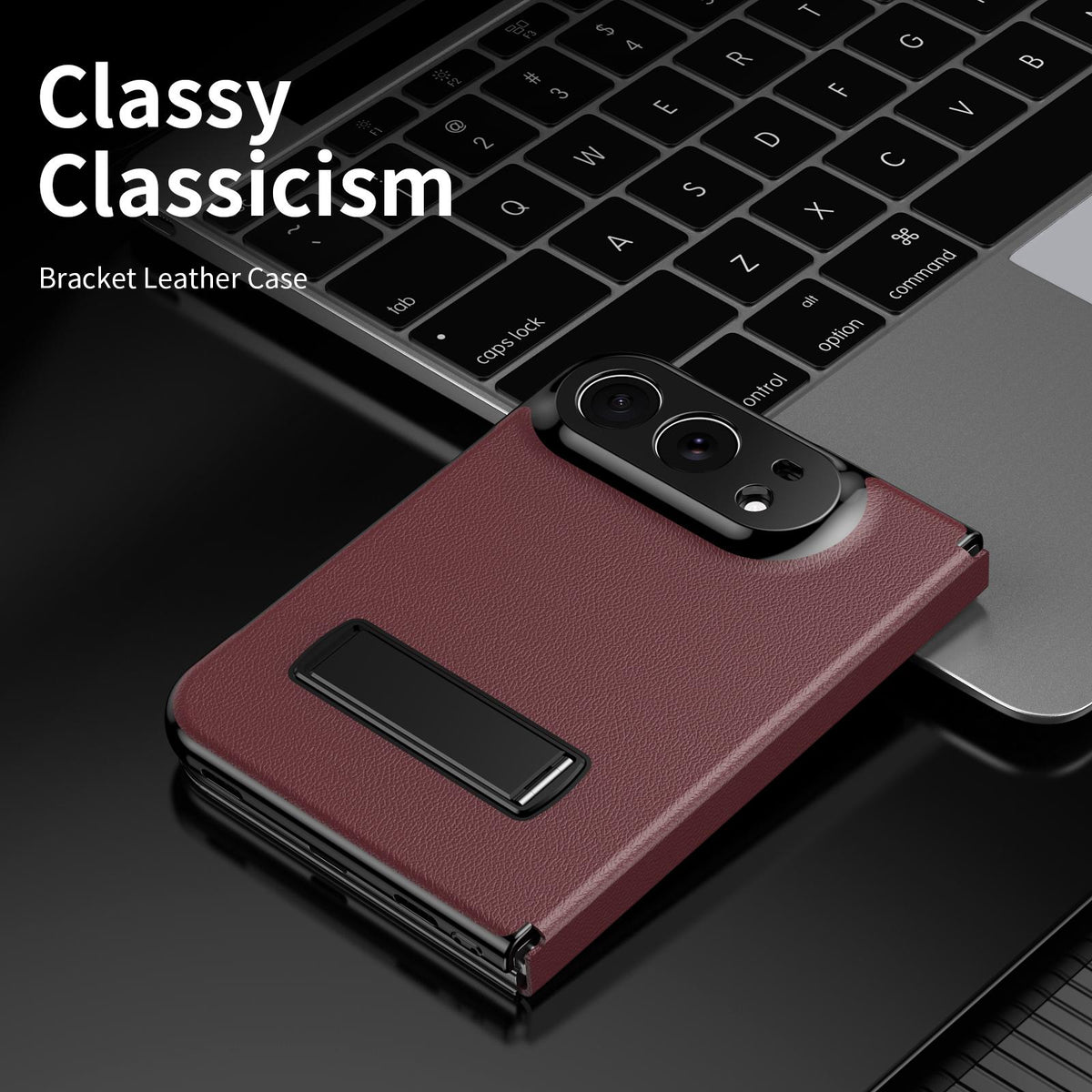 For iPhone Duo Flip Cover Folding Holder Vegan Leather Protective Phone Case - Burgundy - EDA010136401F