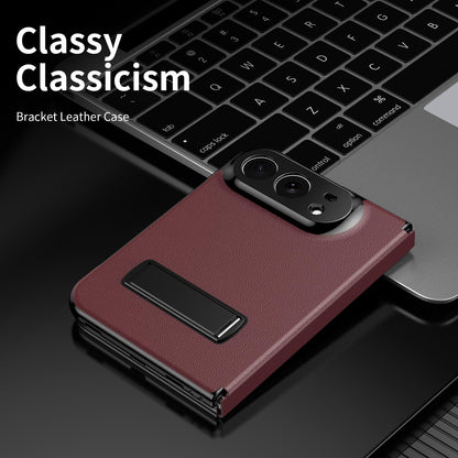 For iPhone Duo Flip Cover Folding Holder Vegan Leather Protective Phone Case - Burgundy - EDA010136401F
