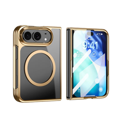 For iPhone Duo Clear Plated Magnetic Integrated Film Phone Case - Gold - EDA010136701A